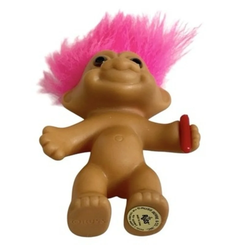 Vintage Russ Berrie Troll Doll Lot 2 Blue Pink Hair Dolls Figurine 90s Lucky VG